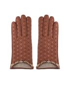 Guantes de piel Lucy forrados con sillín de cachemir marrón