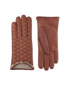 Guantes de piel Lucy forrados con sillín de cachemir marrón