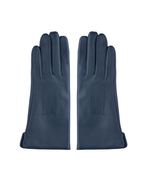 Lederhandschuhe Vivienne mit marineblauem Fleecefutter