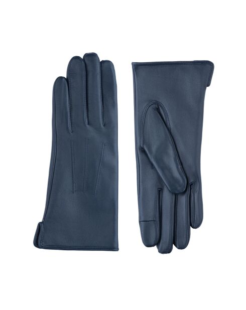 Lederhandschuhe Vivienne mit marineblauem Fleecefutter