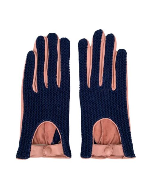 Gehäkelte Handschuhe Cannes Pfingstrosenrosa/marineblau