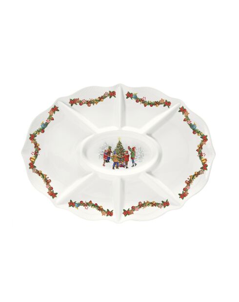 Antipastiera Christmas Round Dance in porcellana a forma di maiale multicolore - 42 x 32 x 3 cm