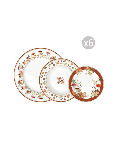 Set di 18 piatti in porcellana multicolore Autumn Breeze - 26,5 x 26,5 x 2 cm