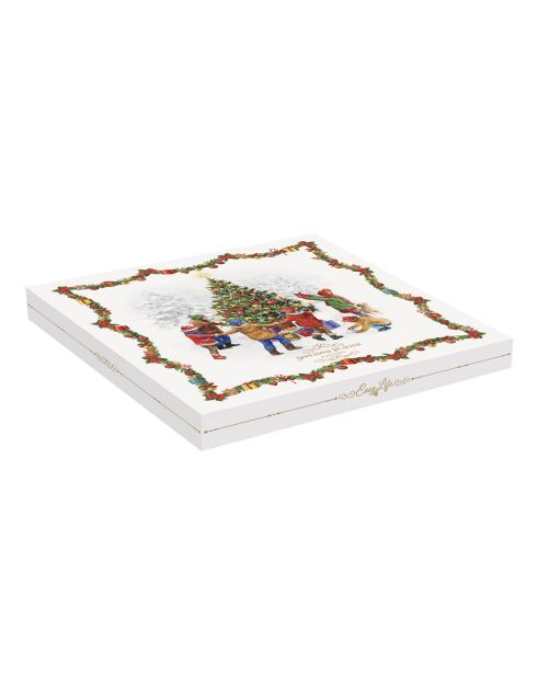 Bandeja para aperitivos Christmas Round Dance de porcelana multicolor con forma de cerdo, 30,5 x 30,5 x 3 cm