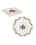 Plateau à amuse-bouche en forme de Porc en porcelaine Christmas Round Dance multicolore - 30,5 x 30,5 x 3 cm