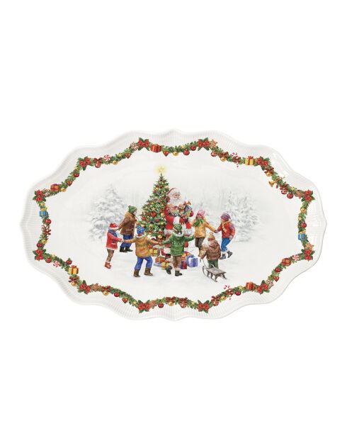 Plato para servir Christmas Round Dance de porcelana multicolor, 41 x 26,5 x 3 cm