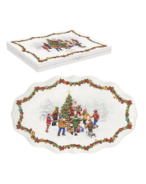 Plato para servir Christmas Round Dance de porcelana multicolor, 41 x 26,5 x 3 cm