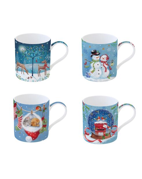 Set de 4 tazas de porcelana multicolor con Love at Christmas Village - 350 ml