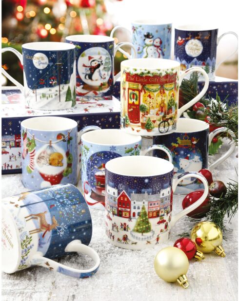 Set de 4 tazas de porcelana multicolor con Love at Christmas Village - 350 ml