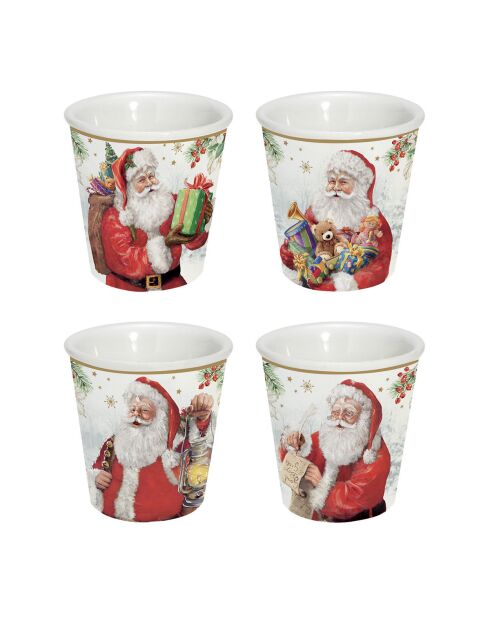 Juego de 4 tazas de café de porcelana multicolor de Santa Is Coming, 100 ml