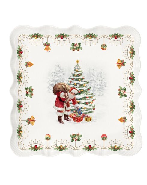 Plato navideño multicolor de porcelana nostálgica, 30,5 x 30,5 x 3 cm