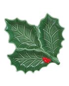 Plat de service en porcelaine Holly & Berries vert - 22 x 20 x 5 cm