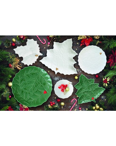Plat de service en porcelaine Holly & Berries vert - 22 x 20 x 5 cm