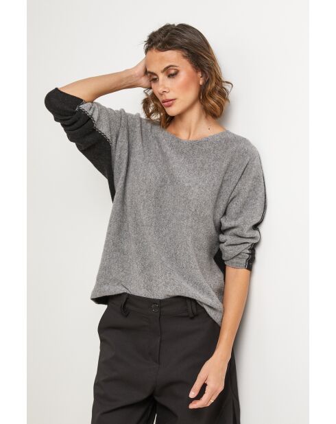 Grau/schwarzer Bohème-Pullover aus Wollmischung