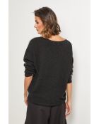 Grau/schwarzer Bohème-Pullover aus Wollmischung