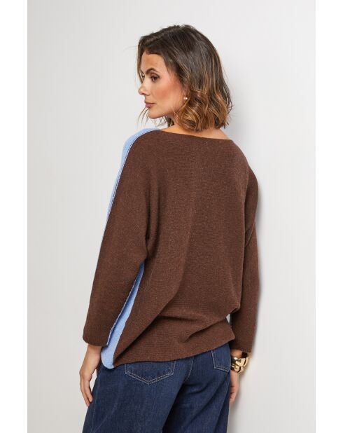 Trui van een boheemse wolmix in blauw/chocolade