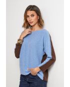 Trui van een boheemse wolmix in blauw/chocolade