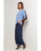 Trui van een boheemse wolmix in blauw/chocolade