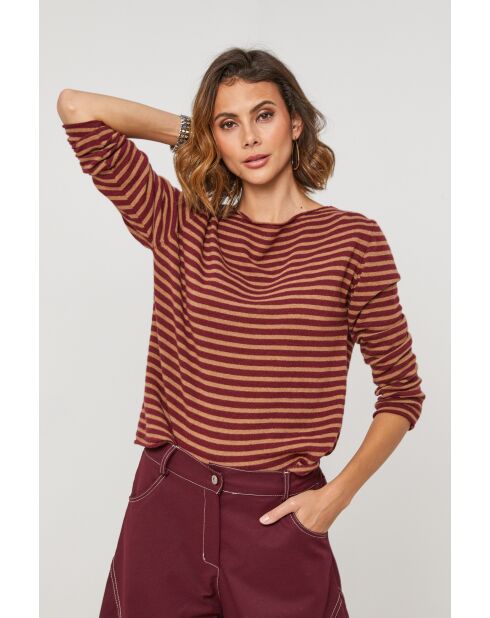 Pullover Sirius in misto lana bordeaux/cammello