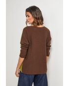 Pullover bohemien in misto lana oliva/cioccolato