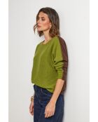 Pullover bohemien in misto lana oliva/cioccolato