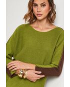 Pullover bohemien in misto lana oliva/cioccolato