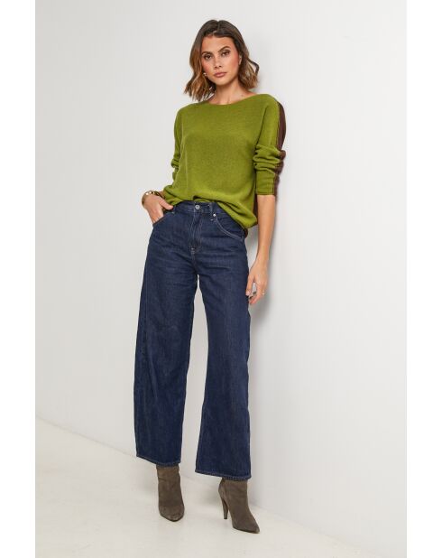 Pullover bohemien in misto lana oliva/cioccolato