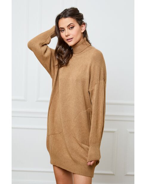 Halof beiges Kleid aus einer Kaschmirmischung