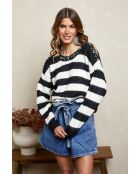 Zwart/ecru sweater met polka