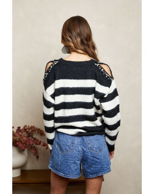 Zwart/ecru sweater met polka