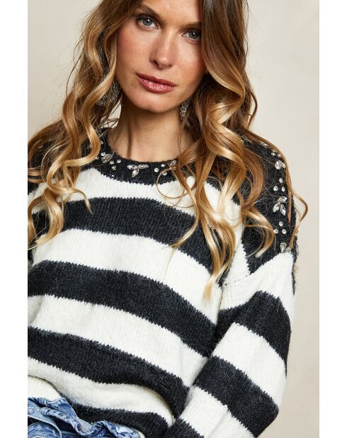 Zwart/ecru sweater met polka