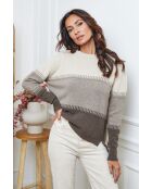 Lurcia wollen trui beige/licht taupe/donker taupe