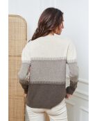 Lurcia wollen trui beige/licht taupe/donker taupe