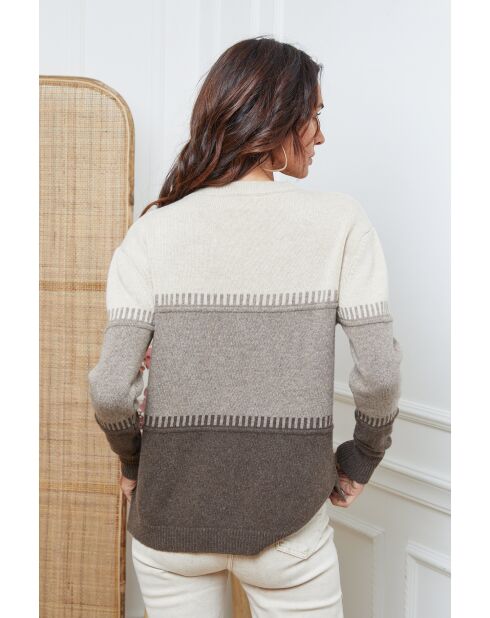 Lurcia wollen trui beige/licht taupe/donker taupe