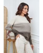 Lurcia wollen trui beige/licht taupe/donker taupe