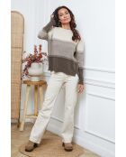 Lurcia wollen trui beige/licht taupe/donker taupe