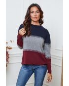Lurcia wollen trui marineblauw/donkergrijs/bordeaux
