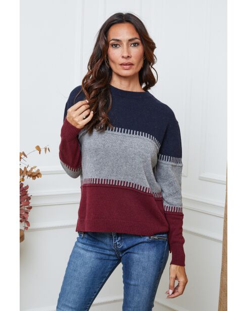 Lurcia wollen trui marineblauw/donkergrijs/bordeaux
