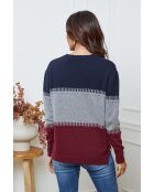 Lurcia wollen trui marineblauw/donkergrijs/bordeaux