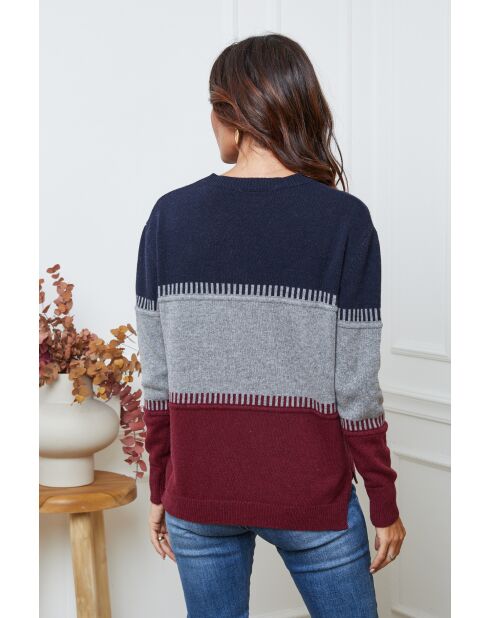 Lurcia wollen trui marineblauw/donkergrijs/bordeaux