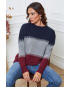 Lurcia wollen trui marineblauw/donkergrijs/bordeaux