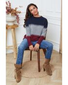 Lurcia wollen trui marineblauw/donkergrijs/bordeaux