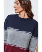 Lurcia wollen trui marineblauw/donkergrijs/bordeaux