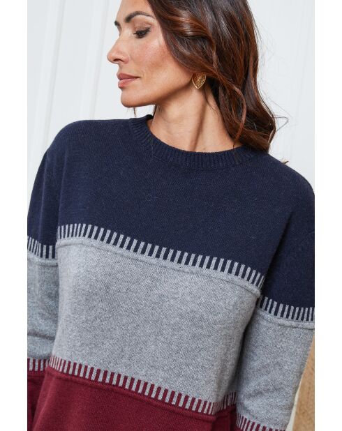Lurcia wollen trui marineblauw/donkergrijs/bordeaux