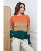 Lurcia wollen trui brick/camel/bottle groen