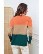 Lurcia wollen trui brick/camel/bottle groen
