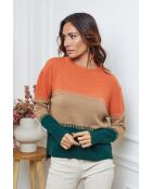 Lurcia wollen trui brick/camel/bottle groen