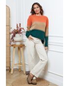 Lurcia wollen trui brick/camel/bottle groen