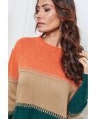 Lurcia wollen trui brick/camel/bottle groen