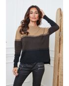 Lurcia wollen trui camel/choco/zwart
